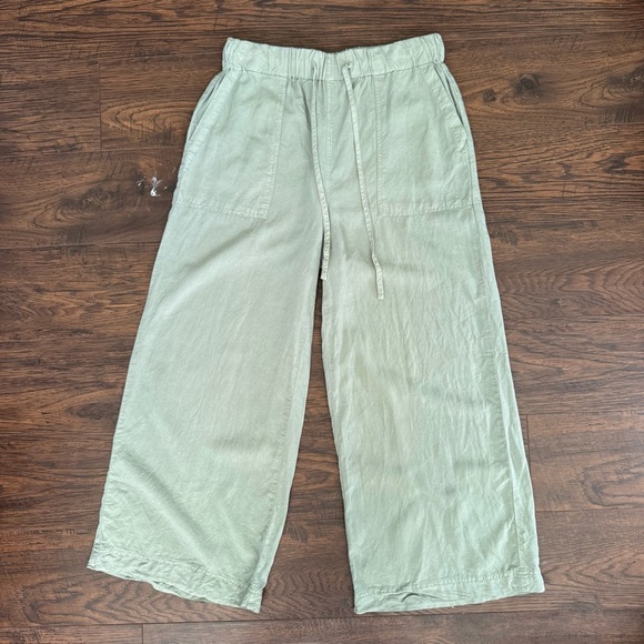 Thread & Supply Boho Light Green Wide Leg Drawstring Cropped Pants Womens Medium - Picture 1 of 6